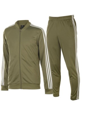 Men 3 Stripes Polyester Tracksuit Khaki