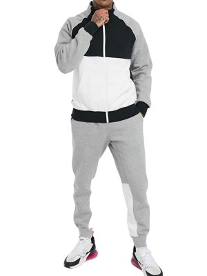 Men Color Block Tracksuit Black Grey