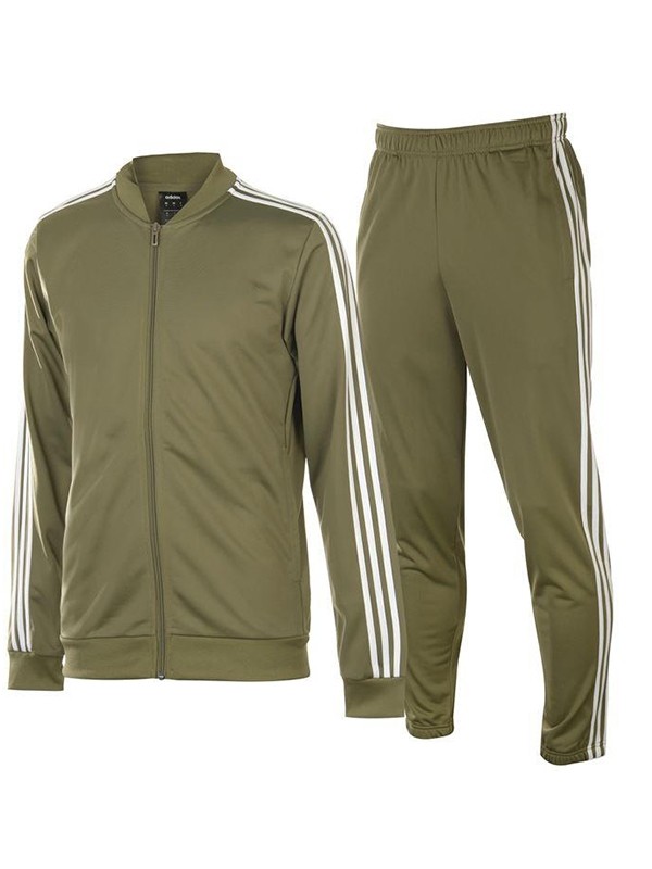 Men 3 Stripes Polyester Tracksuit Khaki